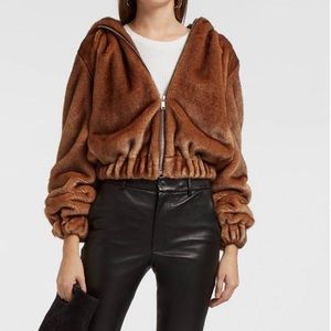 Helmut lang faux fur bomber jacket with hood